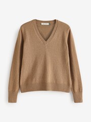 Baukjen Natural Emmeline Wool Blend V-Neck Jumper - Image 5 of 5