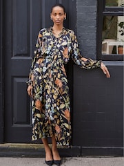 Baukjen Luna Printed Long Black Shirt Dress - Image 1 of 4