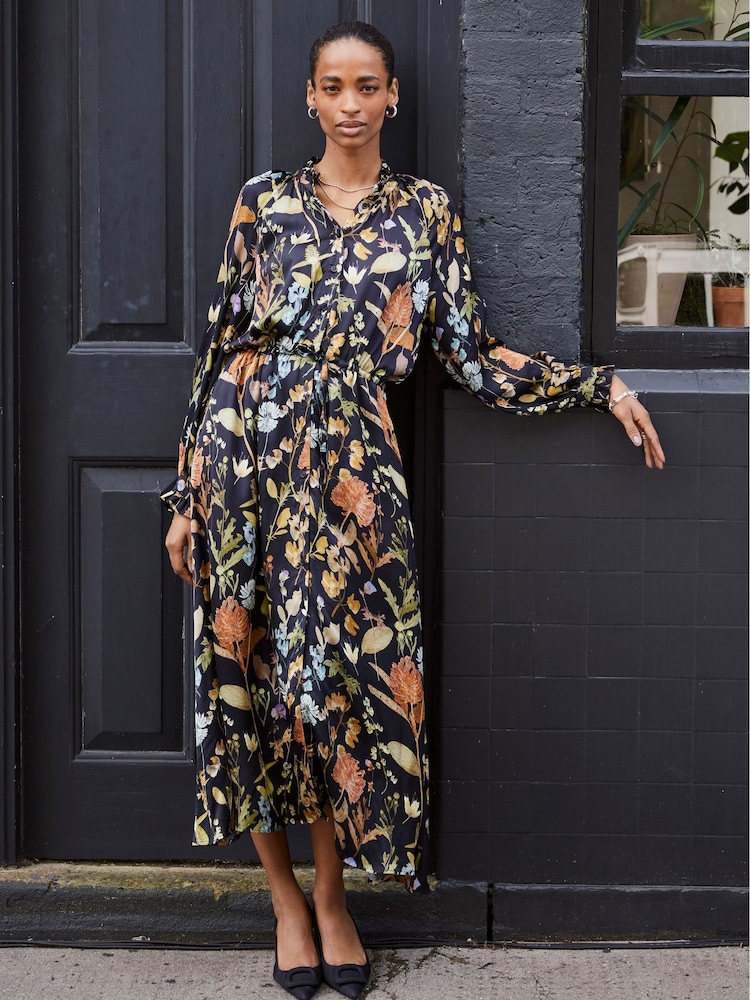 Baukjen Luna Printed Long Black Shirt Dress - Image 1 of 4