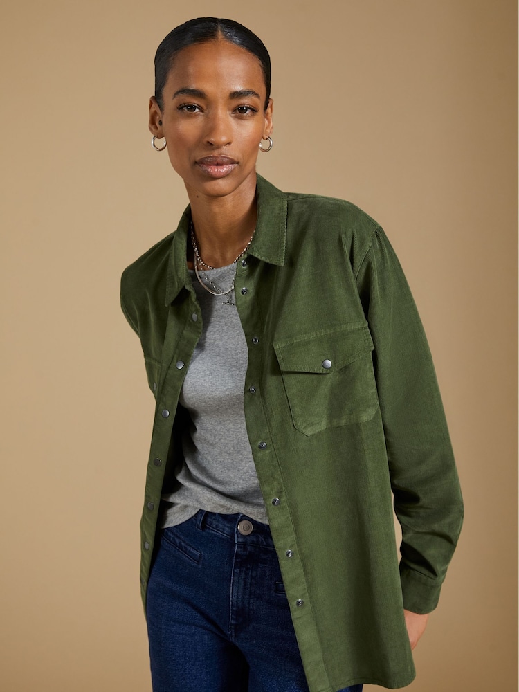 Baukjen Relaxed Green 100% Cotton Beata Organic Corduroy Shirt - Image 1 of 5