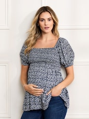 JoJo Maman Bébé Ditsy Print Shirred Maternity Top - Imagen 1 de 5