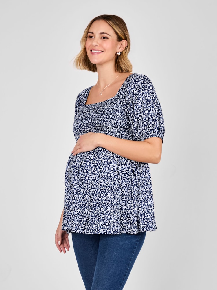 JoJo Maman Bébé Ditsy Print Shirred Maternity Top - Imagen 2 de 5
