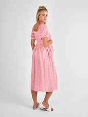 JoJo Maman Bébé Pink Ditsy Print Shirred Maternity Midi Dress - Image 2 of 4