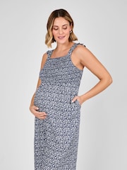 JoJo Maman Bébé Blue Ditsy Floral Maternity Shirred Jumpsuit - Image 2 of 4