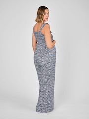 JoJo Maman Bébé Blue Ditsy Floral Maternity Shirred Jumpsuit - Image 3 of 4