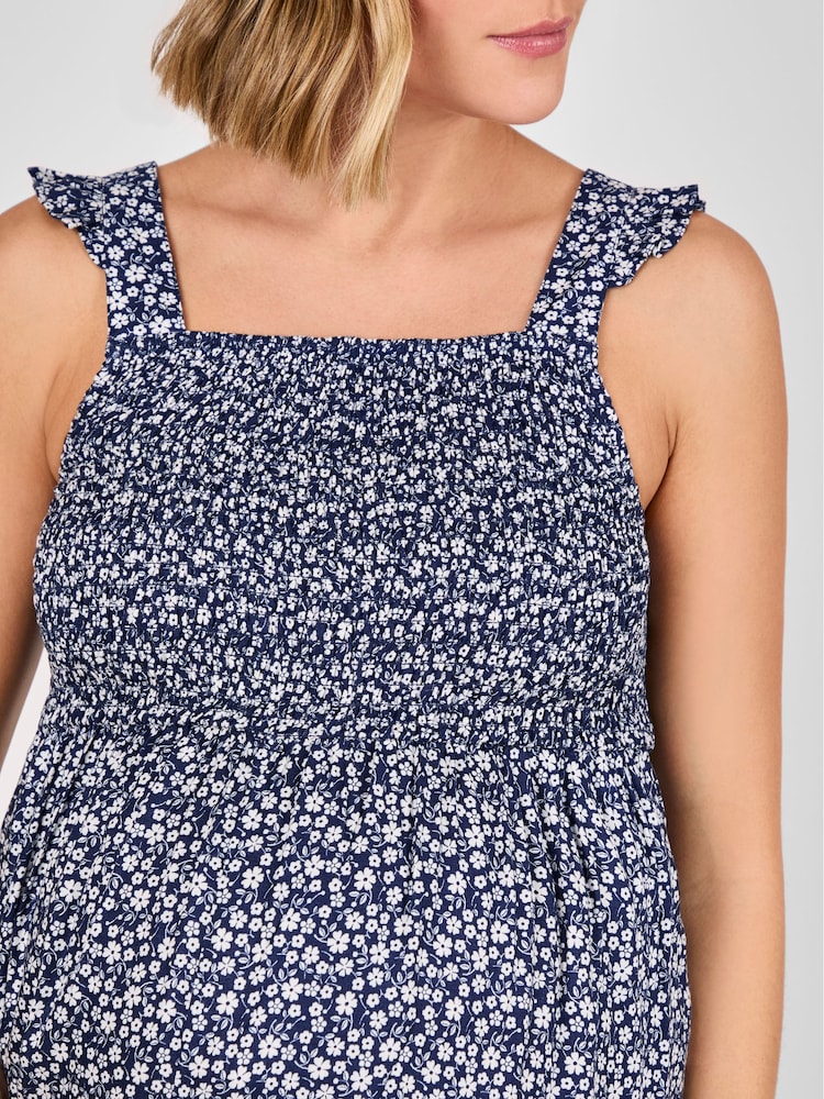 JoJo Maman Bébé Blue Ditsy Floral Maternity Shirred Jumpsuit - Image 4 of 4