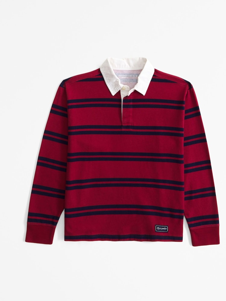 Abercrombie & Fitch Purple 100% Cotton Long Sleeve Stripe Rugby Polo Shirt - Image 1 of 1
