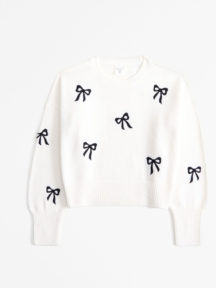 Abercrombie & Fitch Cream Bow Applique Knitted Crew Neck Jumper - Image 1 of 2