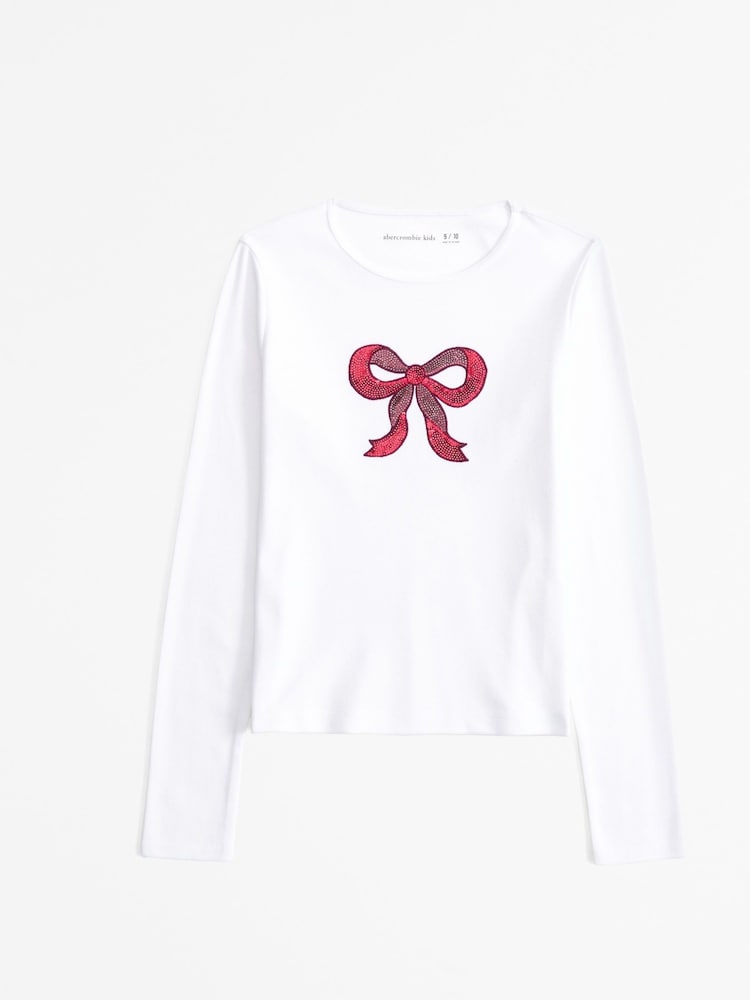 Abercrombie & Fitch White Ribbed Graphic Long Sleeve Top - Image 1 of 2
