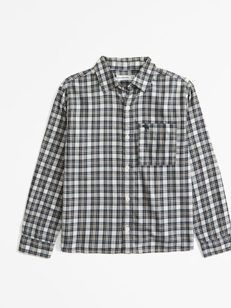 Зеленая рубашка свободного кроя из 100% хлопка в клетку Abercrombie & Fitch - Изображение 1 из 1