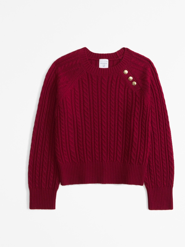 Abercrombie & Fitch Red Cable Knit Jumper With Metal Button Detail - Image 1 of 2