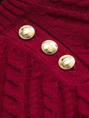 Abercrombie & Fitch Red Cable Knit Jumper With Metal Button Detail - Image 2 of 2