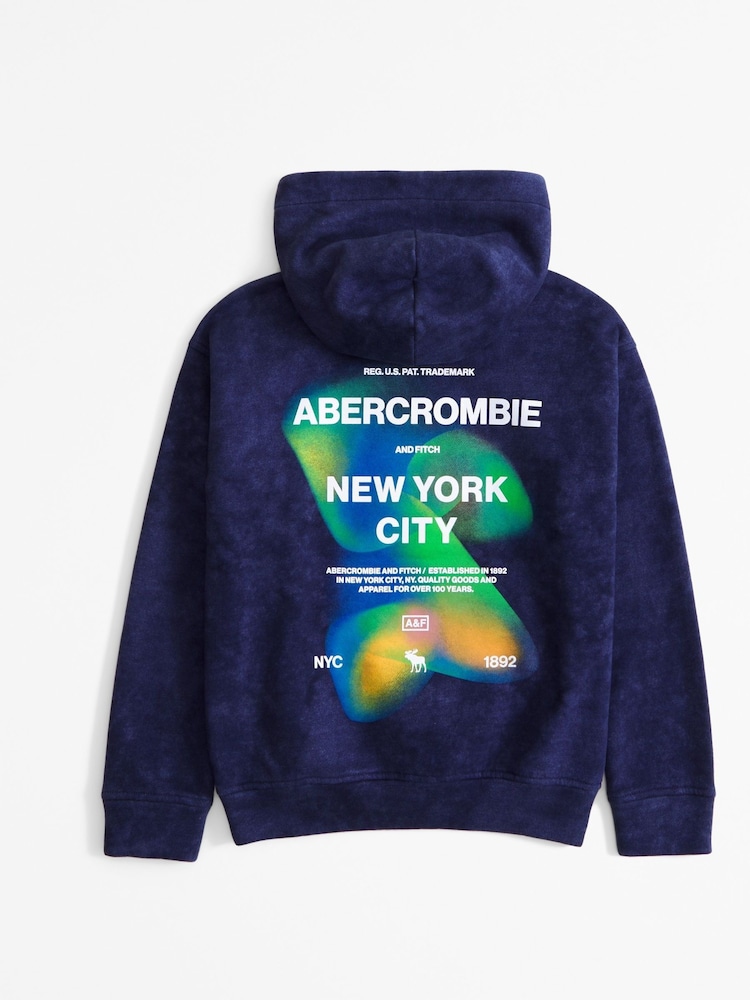 Abercrombie & Fitch Blue Washed Logo Back Print Hoodie - Imagen 1 de 1