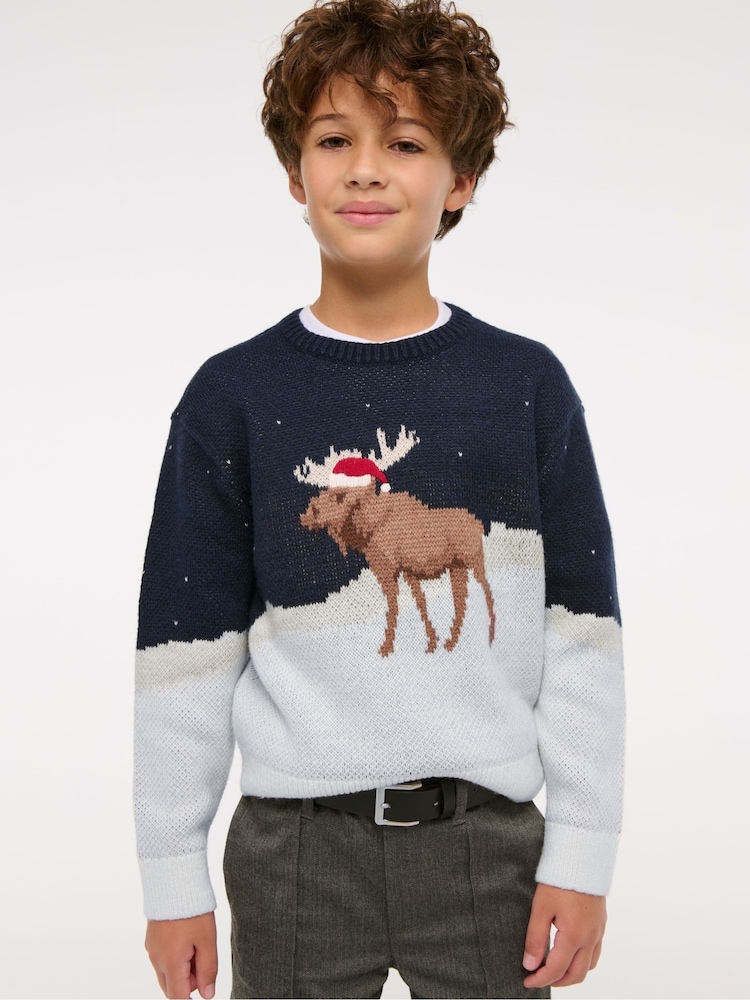 Abercrombie & Fitch Blue Knitted Christmas Jumper - Image 1 of 6