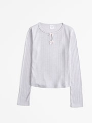 Abercrombie & Fitch Cream Mânecă lungă Pointelle Fundă Detail Top - Imaginea 1 din 2