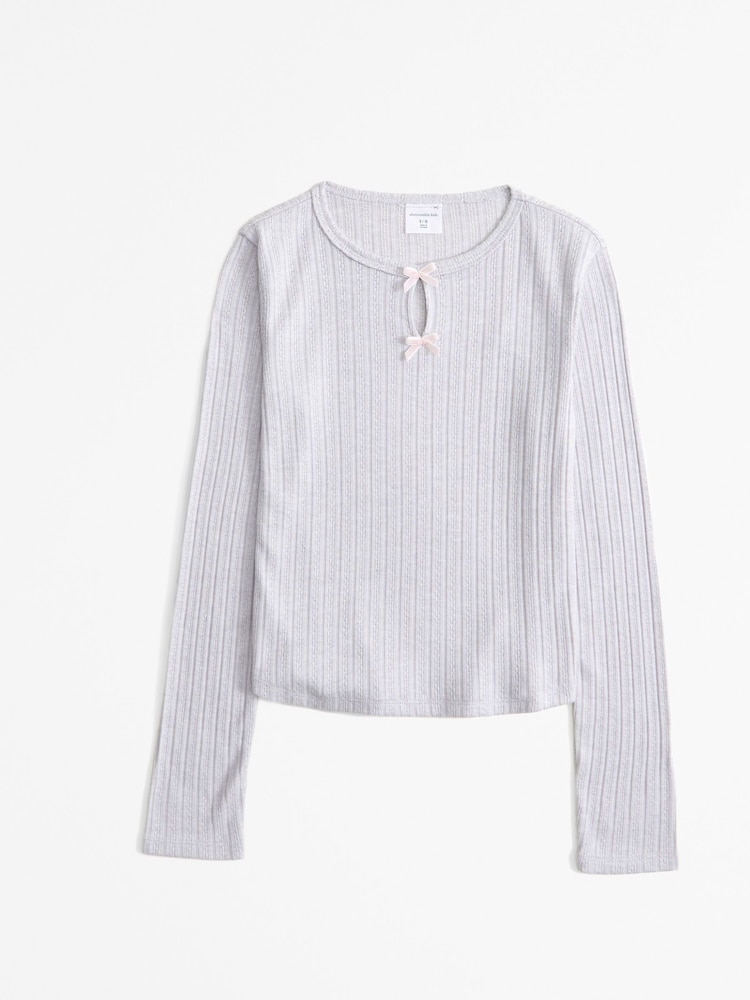 Abercrombie & Fitch Cream Mânecă lungă Pointelle Fundă Detail Top - Imaginea 1 din 2