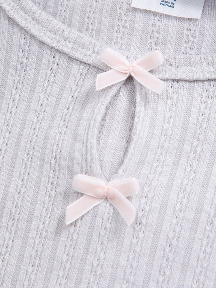 Abercrombie & Fitch Cream Mânecă lungă Pointelle Fundă Detail Top - Imaginea 2 din 2
