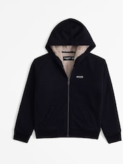 Abercrombie & Fitch Fleece Lined Zip-Up Hooded Black Jacket - Image 1 of 2