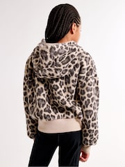 Abercrombie & Fitch Brown Leopard Print Sherpa Fleece Hooded Zip-Up Jacket - صورة 3 من 7