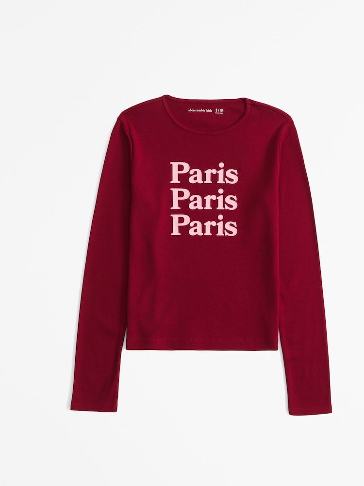 أحمر - رداء علوي بكُم طويل مزيّن برسمة جرافيك مضلَّع من Abercrombie & Fitch - صورة 1 من 2