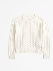 Abercrombie & Fitch Cream Crew Neck Cable Knit Jumper - Image 1 of 1