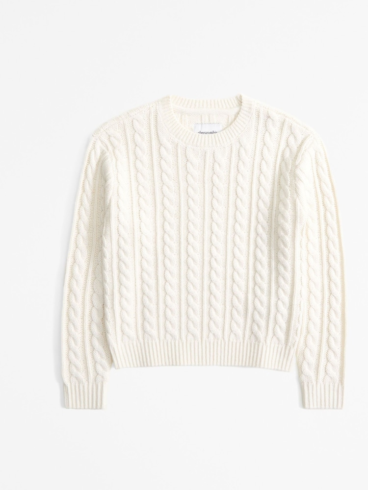 Abercrombie & Fitch Cream Crew Neck Cable Knit Jumper - Image 1 of 1