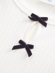 Abercrombie & Fitch White Long Sleeve Pointelle Bow Detail Top - Image 2 of 2