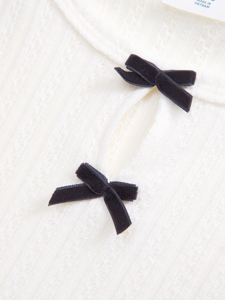 Abercrombie & Fitch White Long Sleeve Pointelle Bow Detail Top - Image 2 of 2