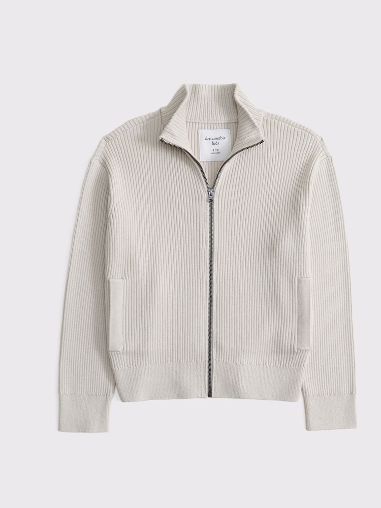 Abercrombie & Fitch Natural Ribbed Zip-Up Jacket - Image 6 of 6