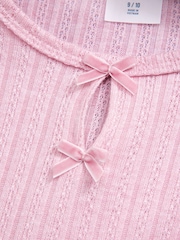 Abercrombie & Fitch Pink Long Sleeve Pointelle Bow Detail Top - Image 2 of 2