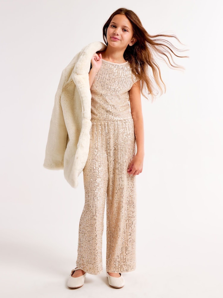 Abercrombie & Fitch Gold Sequin Occasion Sleeveless Cropped Top - Image 3 of 7