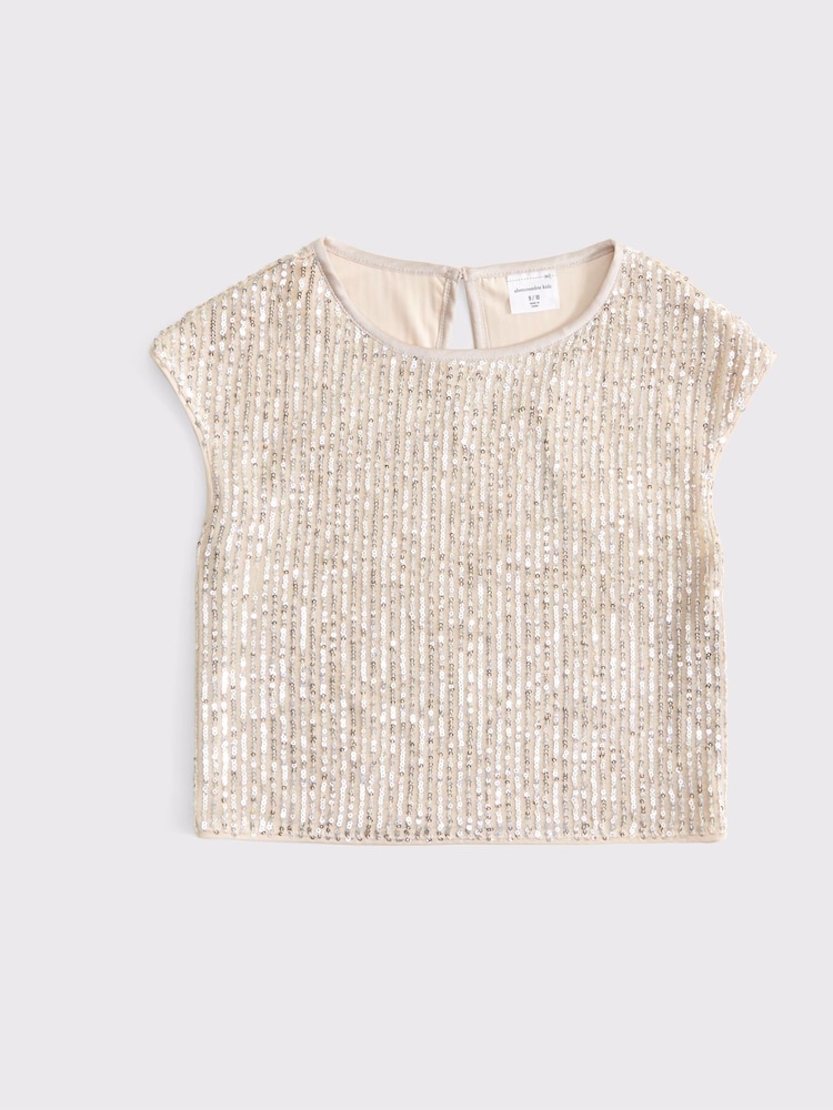 Abercrombie & Fitch Gold Sequin Occasion Sleeveless Cropped Top - Image 6 of 7