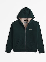 Abercrombie & Fitch Green Fleece Lined Zip-Up Hooded Jacket - Image 3 of 3