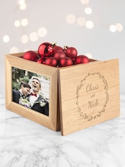 Personalised Couples Wreath Midi Oak Keepsake Box by Treat Republic - Image 2 of 5