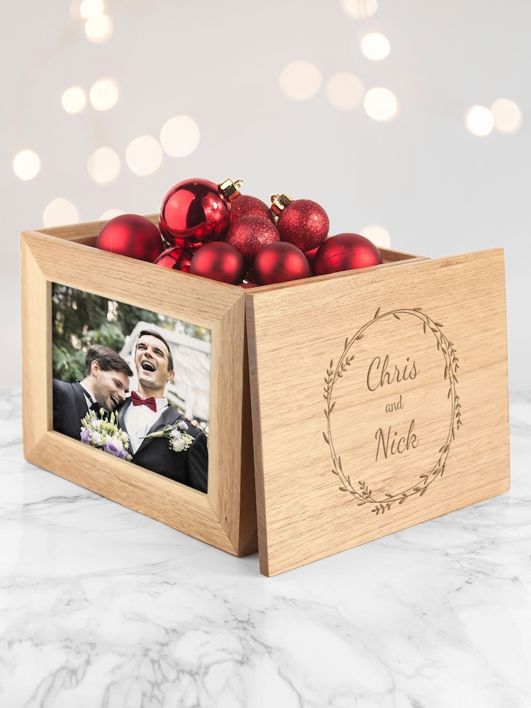 Personalised Couples Wreath Midi Oak Keepsake Box by Treat Republic - Image 2 of 5