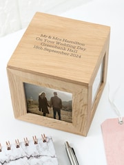Personalised Oak Photo Cube Keepsake Box by Treat Republic - Image 1 of 5