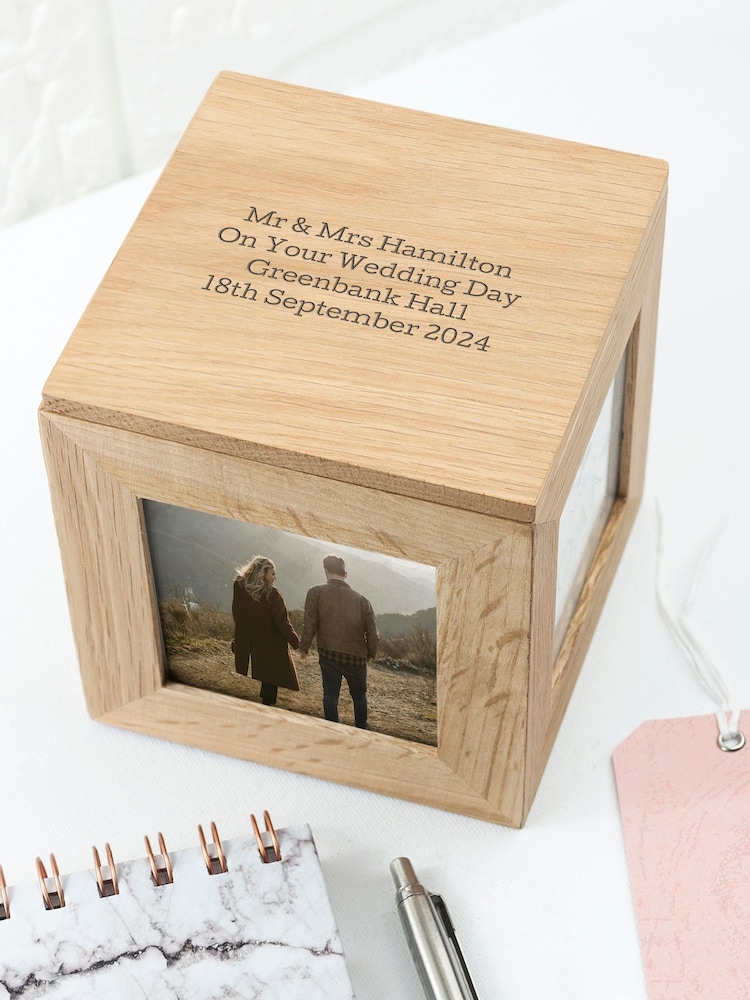 Personalised Oak Photo Cube Keepsake Box by Treat Republic - Image 1 of 5