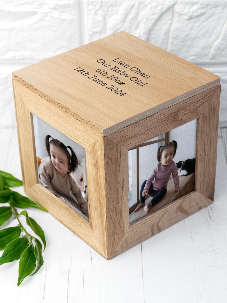 Personalised Oak Photo Cube Keepsake Box by Treat Republic - Image 2 of 5