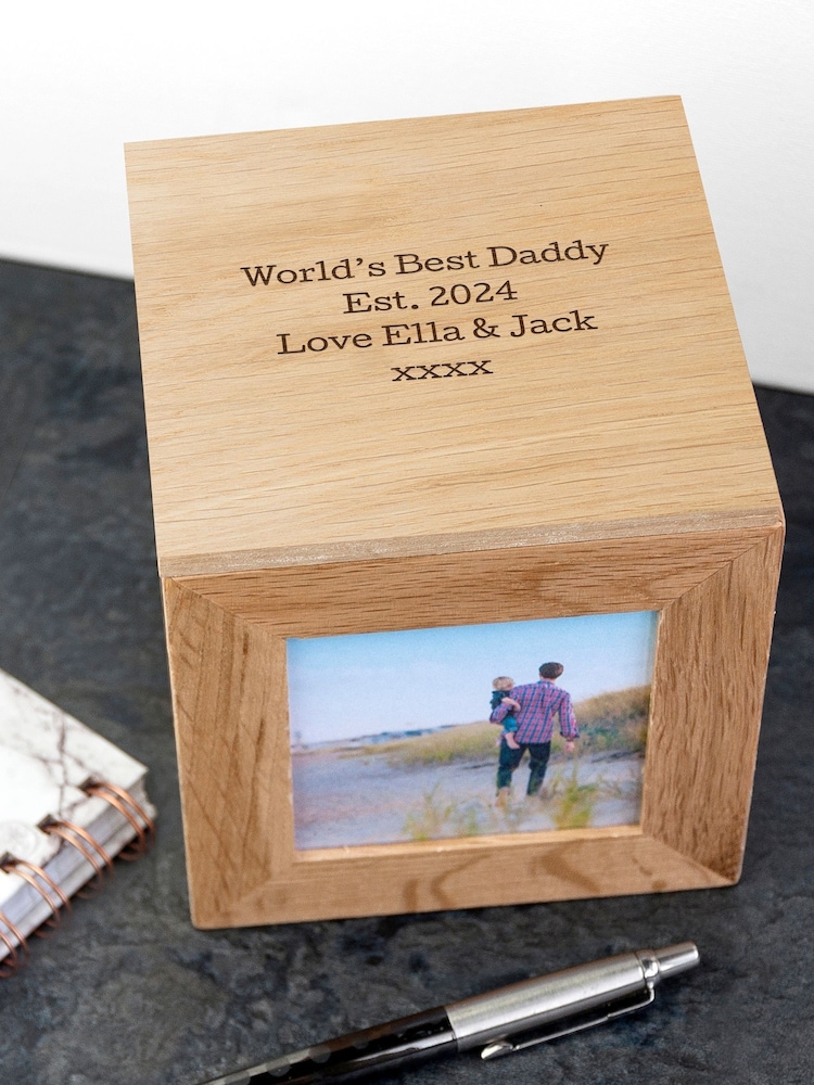 Personalised Oak Photo Cube Keepsake Box by Treat Republic - Image 5 of 5