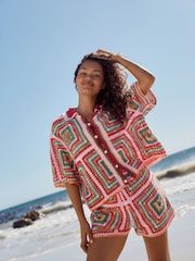Bright Multi Square Crochet Shorts with Cotton - Image 1 of 8