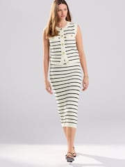 Rayé bleu marine Blanc - Midi Striped Co-Ord Knitted Skirt with Cotton - Image 1 de 7