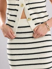 Rayé bleu marine Blanc - Midi Striped Co-Ord Knitted Skirt with Cotton - Image 4 de 7