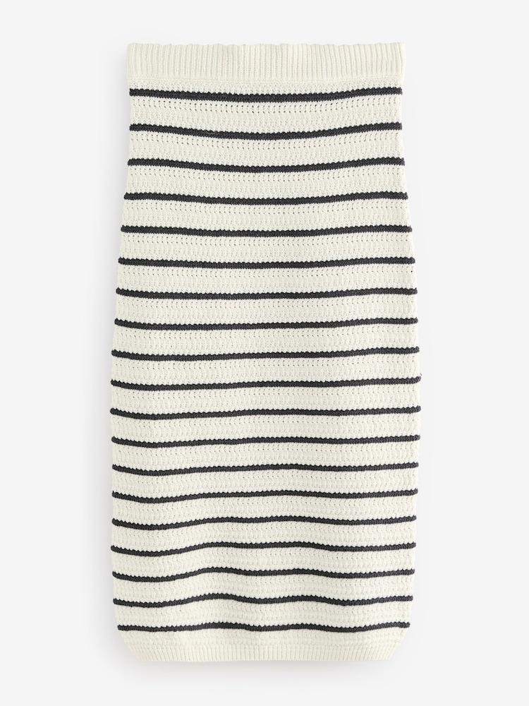 Rayé bleu marine Blanc - Midi Striped Co-Ord Knitted Skirt with Cotton - Image 5 of 7