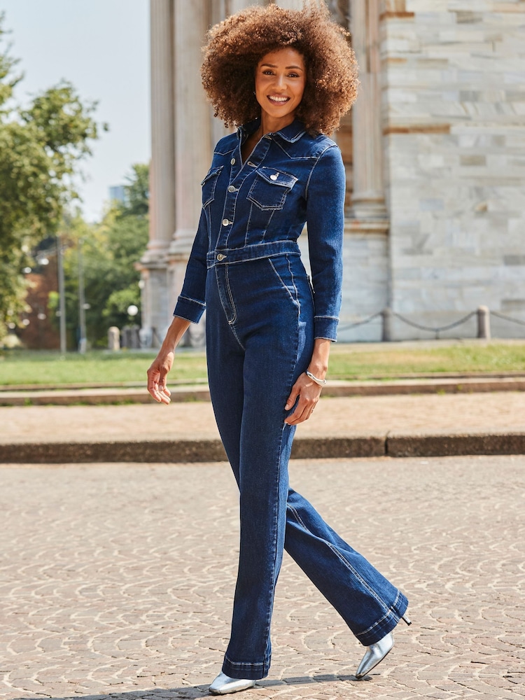 Mono vaquero acampanado estilo western para tallas Petite de Sosandar - Imagen 1 de 5