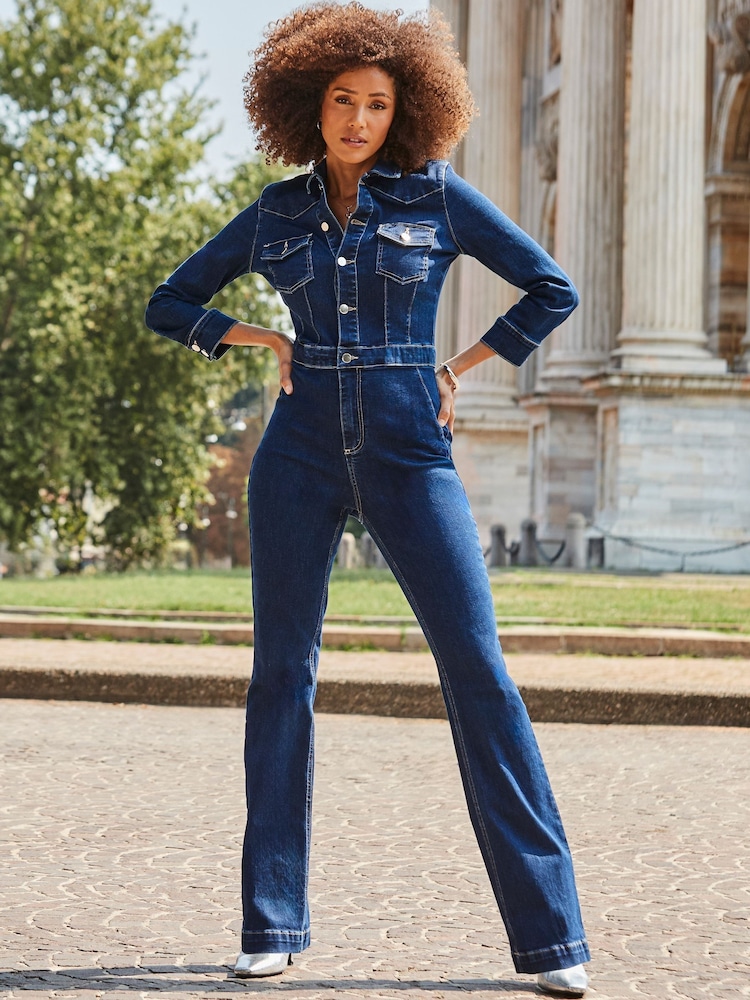 Mono vaquero acampanado estilo western para tallas Petite de Sosandar - Imagen 2 de 5