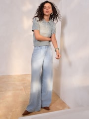 СЕРО-ЗЕЛЕНЫЙ - Pearl-Effect Button Up Stitch Polo Top - Изображение 2 из 7