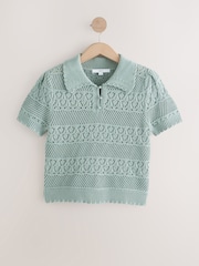 СЕРО-ЗЕЛЕНЫЙ - Pearl-Effect Button Up Stitch Polo Top - Изображение 5 из 7