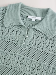 СЕРО-ЗЕЛЕНЫЙ - Pearl-Effect Button Up Stitch Polo Top - Изображение 6 из 7