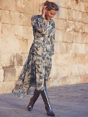 Sosandar Green Paisley Floral Print Tiered Hem Midi Dress - Image 4 of 5