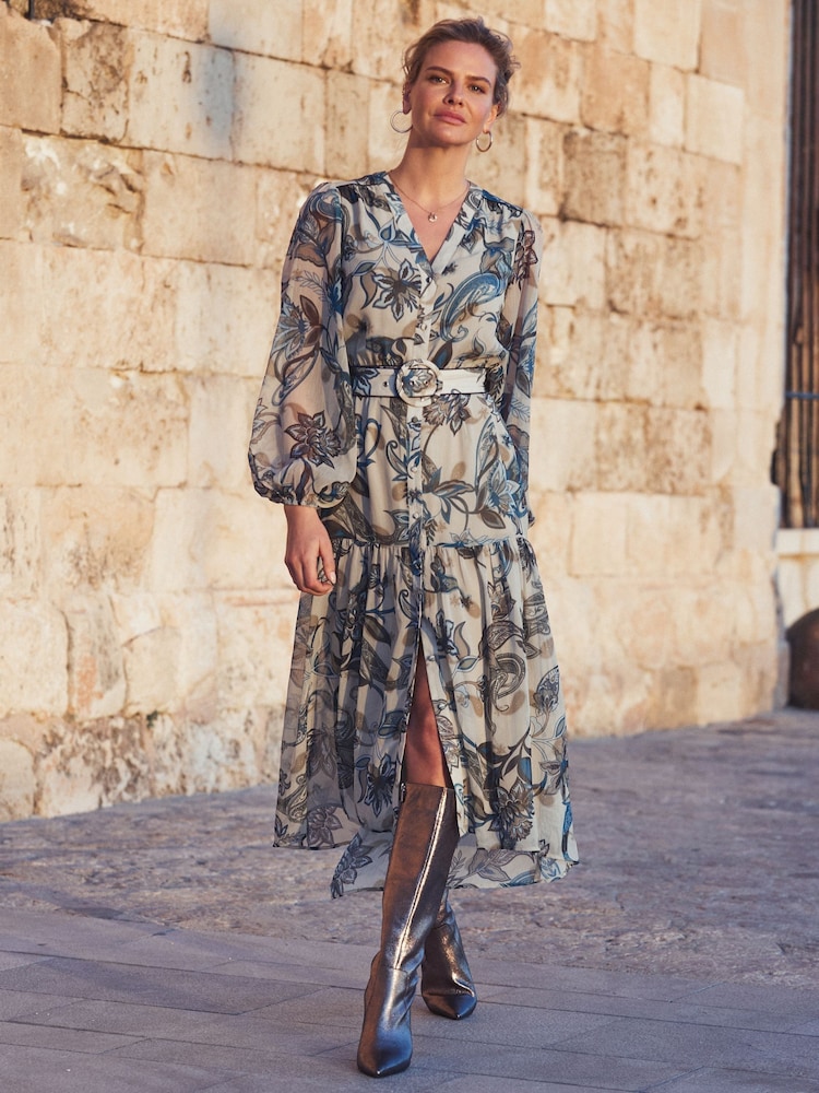 Sosandar Green Paisley Floral Print Tiered Hem Midi Dress - Image 5 of 5
